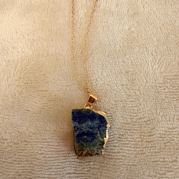 Raw Sodalite Gold Necklace – 16-18” Adjustable Stainless Steel Chain | Boho - Picture 2 of 3